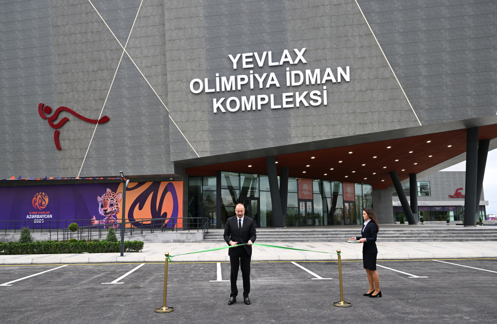 Prezident İlham Əliyev Yevlax Olimpiya İdman Kompleksinin açılışında iştirak edib